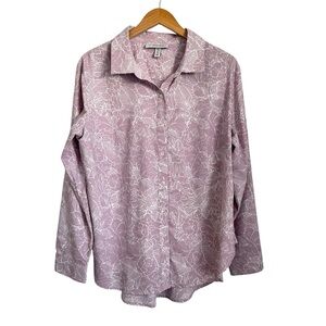 Coolibar Womens Floral Long Sleeve Button Up Shirt Sz XL Lilac UPF 50